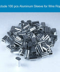 100 aluminum sleeves for 304 Stainless Steel Wire Rope 1/16 Inch X 328 Foot Spool with heavy duty hardware kit.