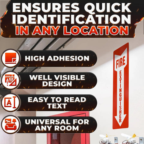 12 Pack High Visibility Fire Extinguisher Signs For Business 4 By 11.8 Inch Waterproof Vinyl Stickers With Fade Resistant Indoor Outdoor No Fuss Safety Decals For Office Warehouse And Home with description of features