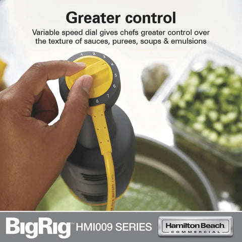 Built Different Compact Immersion Blender With 9 Inch Shaft Killer 250 Watt Motor For Silky Purees Variable Speed Hand Blender Nsf Certified No Fuss Cleaning For Hot Soup Up To 3 Gallons, showing variable speed dial in use.