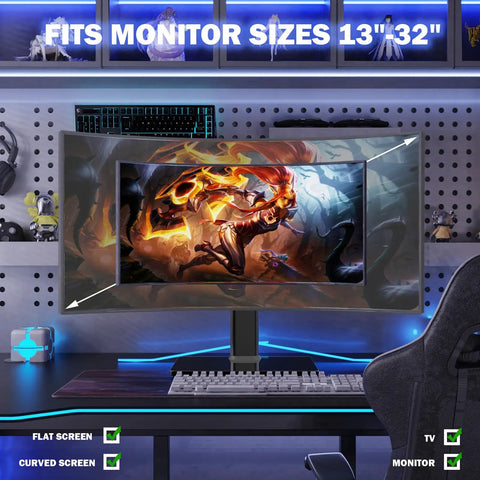 Free Standing Monitor Stand Riser For 13 To 32 Inch LCD Screen With Swivel Height Adjustable Rotation And VESA Compatibility