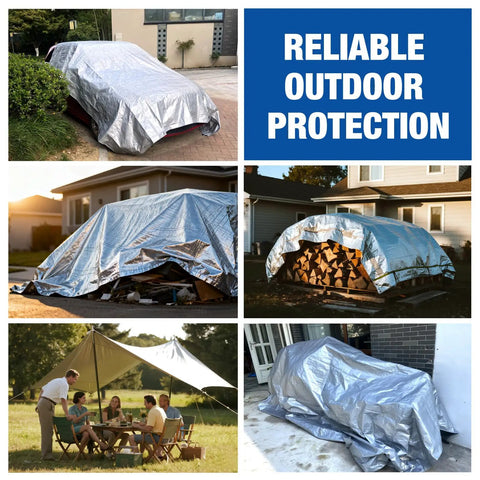 Heavy Duty Waterproof Tarp 10 By 13 Feet, 8 Mil Thick Multipurpose Poly Tarp Cover In Silver used for outdoor protection and camping