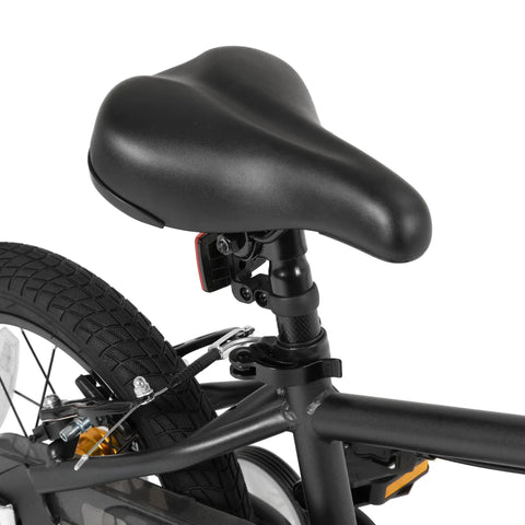 Close-up of adjustable seat on Lomand 16 Inch Kids Bike With Training Wheels For Boys And Girls Ages 4 To 7 in gray.