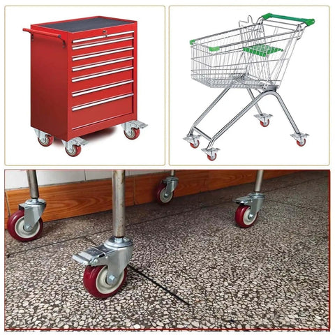 Heavy Duty 3/4/5in Swivel Caster Wheels Set of 4 360° Industrial PU Silent Threaded Stem Casters for Shopping Carts Furniture and Equipment (10x30mm) on tool cabinet and shopping cart.