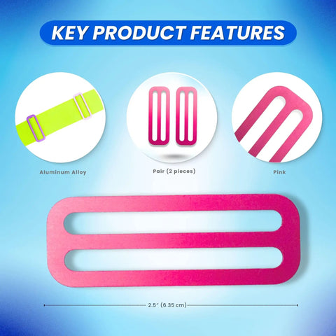 Aluminum Webbing Weight Belt Keeper Set Of 2 For 2 Inch Diver Belts Pink Clamps Pair, Material Features and Size Display