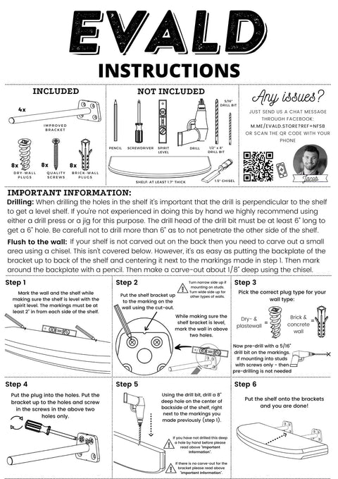 Hidden Eight Inch Floating Shelf Brackets installation instructions with tools needed and step-by-step guide.