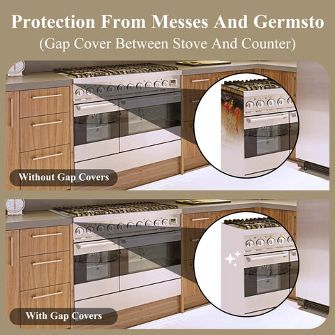 Comparison of Stainless Steel Stove Gap Covers 23.5 Inches Set showing spill protection and seamless look on a cooktop