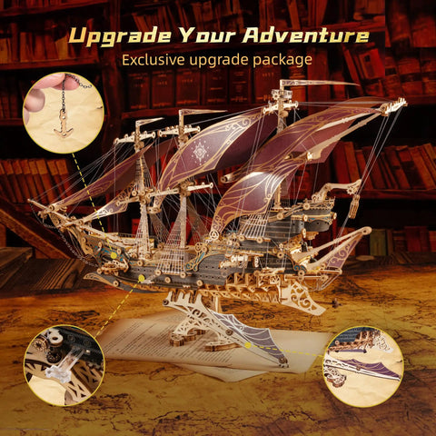 3D Wooden Pirate Ship Puzzle Kit With Purple Hull Build A Victorian Steampunk Galleon Epic Home Decor Display Awesome Gift