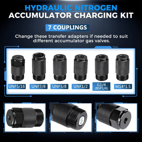 Upgraded Nitrogen Charging Kit With 3 Gauges 100 To 400 Bar 1500 To 6000 PSI For Fast Nitrogen Fill And Pressure Test couplings image