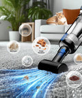 Cordless Car Vacuum And Air Duster 18000Pa Beast Mode Power Handheld Vacuum cleaning carpet with multi debris icons
