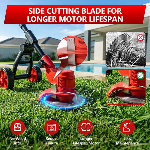 Cordless Electric Weed Wacker 4 In 1 Grass Trimmer With Wheel 650 Watt Motor Dual Battery Power cutting grass with blade