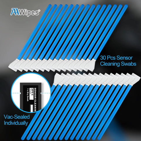 AAWipes Sensor Cleaning Swabs for APS-C cameras, blue handles, 30 pcs, vacuum-sealed individually.