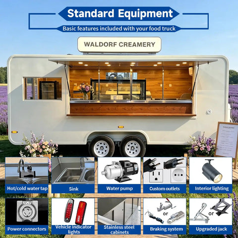 Built Different 18 Foot White Prefab Food Trailer For Catering Hustles Featuring Slick Service Windows Heavy Gauge Steel Frame Plug And Play Kitchen Setup Ride Or Die Quality with standard equipment features.