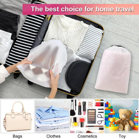 Packing suitcase with 18 Pack Travel Shoe Bags For Packing And Organization, Clear 15.7 X 11.8 Inch Storage Bags displayed