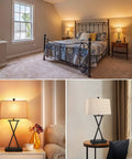 Set Of 2 Touch Control 3-Way Dimmable Table Lamps With USB Ports And Fabric Shade, Cream Finish, in bedroom setting