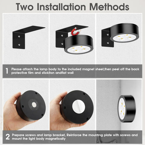 Two installation methods for Must Have Picture Lights For Wall Magnetic Art Display Light Battery Operated LED Painting Light With Remote