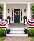 Front porch with 3x6 Ft Pleated American Bunting Flags Outdoor Set For 4th Of July And 250th Anniversary, USA Patriotic Banner Decor displayed