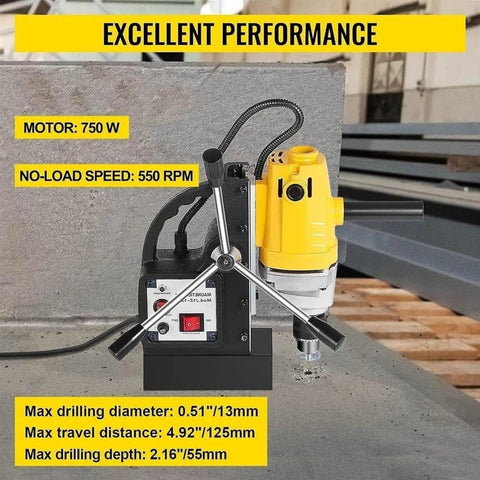 Badass Portable Magnetic Core Drill Powered By A Beast Mode 750W Copper Motor, showing motor specs and features.