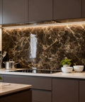 Modern kitchen with Brown Marble Peel And Stick Contact Paper for Countertops and Backsplash, Easy Peel And Stick Self Adhesive Vinyl Wallpaper.