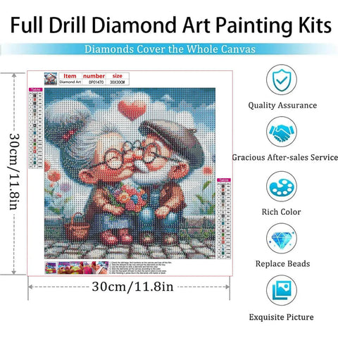 Beginner Friendly Diamond Painting Kit For Adults And Grannies With Tools 5D Full Drill Round Diamond Dots Craft Set, 12x12 inch couple scene