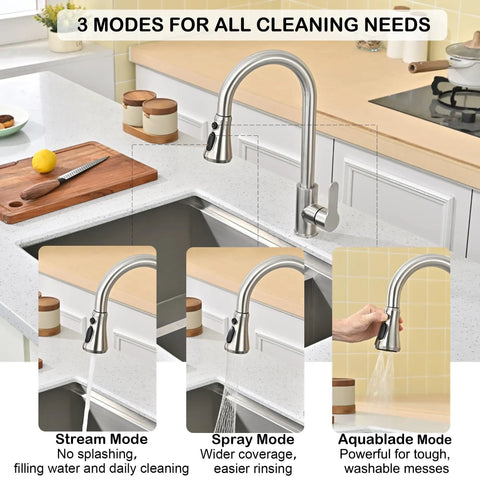 Universal Kitchen Faucet Head Replacement In Brushed Nickel With 17 Adapters For Pull Down Sink Sprayers Drip Free Abs Build with 3 Spray Modes