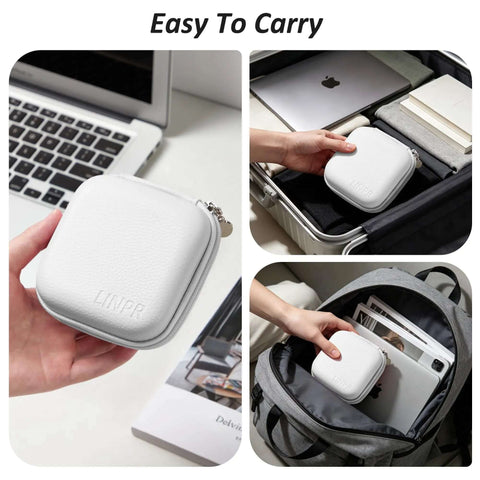 Portable Charger Case And Tech Pouch Travel Organizer Clutch Cable Bag In Clean White, 4.4 inch, easy to carry in hand, ready for travel.