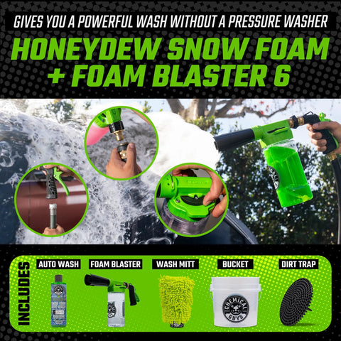 Image showing 14 Piece Car Wash Arsenal Builder Kit with Foam Blaster, connecting to garden hose, auto wash essentials visible.