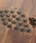 Antique Bronze Box Hasp Lock Set 20Pcs Vintage Jewelry Box Latches 24x19mm Old School Retro Hardware For Jewelry Box Suitcase Toolbox Furniture Easy Install Durable Iron on wood surface