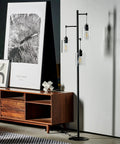 Black Floor Lamp With Three Glass Shade Branches Dope Industrial Tree Lamp For Living Room Or Office 64 Inch Tall Modern