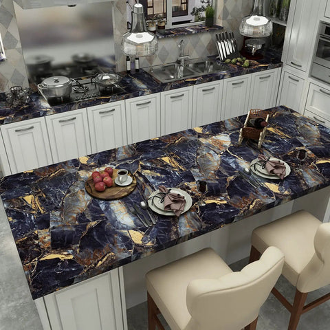 Kitchen with Black Marble Peel and Stick Wallpaper 16 Inch by 354 Inch Self-Adhesive Waterproof Contact Paper on countertops