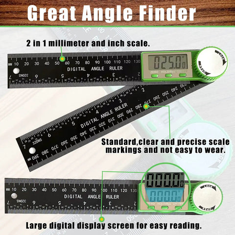 Digital Angle Finder Protractor 2 In 1 Miter Saw Ruler 7 Inch 200mm ABS high accuracy tool with large LCD screen and clear scale marks.