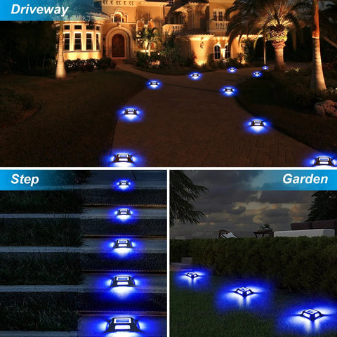 Eight Pack Solar Dock Lights For Driveways And Pathways, Waterproof Outdoor LED Aluminum Step Lights, 1200mAh Battery, Blue