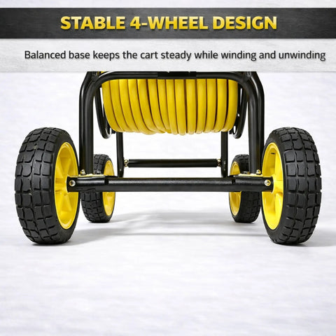Stable 4-wheel design of Heavy Duty Hose Reel Cart With Wheels Capacity Up To Two Hundred Fifty Feet Of Five Eighth Inch Hose