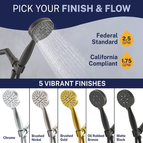 Solid Metal 3-Spray Handheld Shower Head With Long Hose And Holder In Oil Rubbed Bronze, High-Pressure 2.5 GPM, finish options