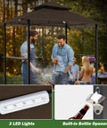 8x5 Ft Outdoor Grill Gazebo with Double Roof Canopy and LED Lights, featuring 2 side shelves and bottle opener for garden gatherings