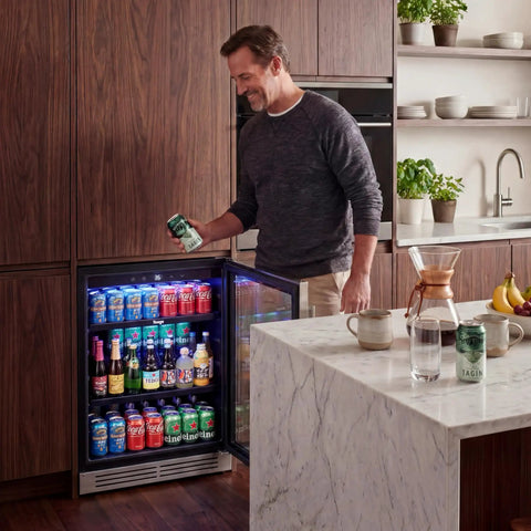 Under Counter Beverage Refrigerator With Glass Door 24 Inch 180 Can Beer Cooler, Temperature Range 34-54 Degrees Fahrenheit