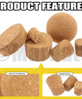 Assorted Wooden Cork Plugs Kit, 41 Pieces In 6 Sizes, Tapered And Ball Corks shown in product features image