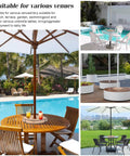 12 Inch Lazy Susan With Umbrella Hole For Outdoor Patio Table No Fuss 360 Degree Rotation Iron Turntable Organizer For Beach Umbrellas Patio Garden And Poolside Dining displayed in various settings.