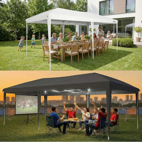 10x20 Ft Pop Up Canopy Tent With Removable Sidewalls for Parties And Events in a backyard setting, providing shade for gatherings.
