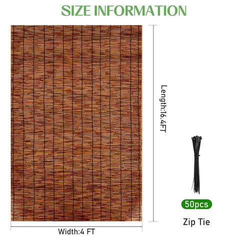 Reed Fence Roll Privacy Screen For Garden Balcony And Patio Outdoor Space Brown 4 Feet By 16.4 Feet size info with zip ties