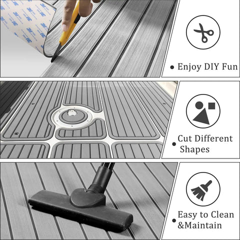EVA Foam Boat Decking With 3M Self Adhesive Backing Faux Teak Marine Flooring Non Slip Pad for easy cutting and cleaning