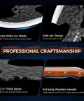 Close-up of Viking Style Hand Forged 7.9 Inch Meat Cleaver Knife With Hammered Blade showcasing craftsmanship highlights.