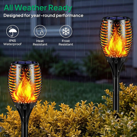 Outdoor Solar Torch Lights Flickering Flame Waterproof Pathway Lighting Six Pack For Garden Patio Yard Landscape With Realistic Campfire Glow Solar Powered And Weatherproof Easy Install Perfect For Holiday Decor