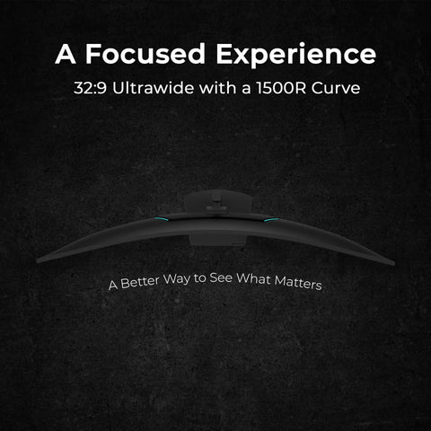 Massive 49 Inch Curved Ultrawide Monitor With Dual QHD 5120x1440, 32:9, HDR400, 120Hz VA Panel from top, showing 1500R curve.