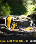 Over Glasses Safety Goggles With Anti Fog Clear Lens ANSI Z87.1 Impact Resistant and UV Proof on outdoor rocky surface