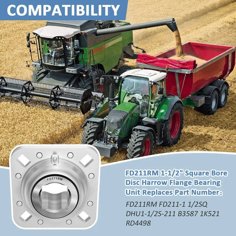 FD211RM Direct Swap Disc Harrow Bearing With One Point Five Inch Square Bore And Flange Mount Built Like A Brick Wall For Heavy Duty Farms Featuring Pain Free Lube Up Triple Lip Guards And Top Shelf Grease