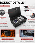 Fireproof Lock Box With Key And Combination Lock For Home Office And Travel Portable Safe Waterproof, showing open design with features.