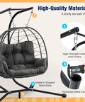 Heavy Duty 700 Lb Double Egg Chair With Stand For Indoor Or Outdoor Use Hanging Egg Chair With Armrests And Headrest UV Resistant Cushions Thick Steel Frame