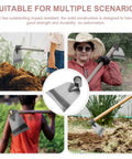 Pro Grade Stainless Steel Garden Hoe Head For Digging And Weeding Heavy Duty Handheld Tool For Soil Cultivation Rust Resistant 6.1 Inch Digger, shown in use in various gardening scenarios.