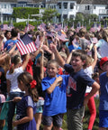 Children waving 50 Pack Small American Flags On Sticks 4x6 Outdoor Flags For 4th Of July Memorial Day Decor Polyester UV Resistant Durable