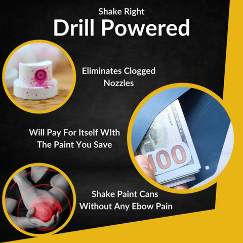 Drill Powered Paint Shaker Electric Spray Can Mixer eliminates clogged nozzles and shakes cans without elbow pain.